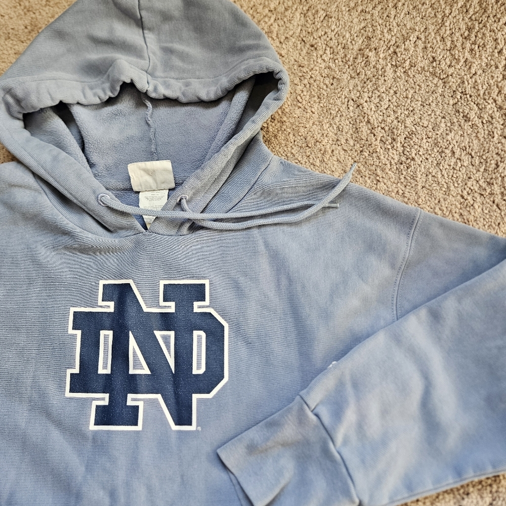 Champion Vintage Style Notre Dame Blue Hoodie Sweatshirt Logo Womens Small